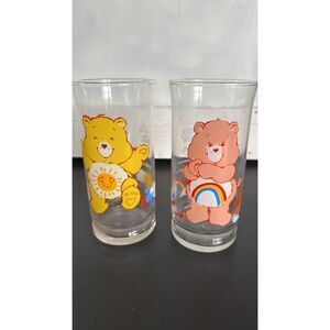 Care Bears 1983 Pizza Hut Set of 2 Glasses Vintage Funshine & Cheer Bears